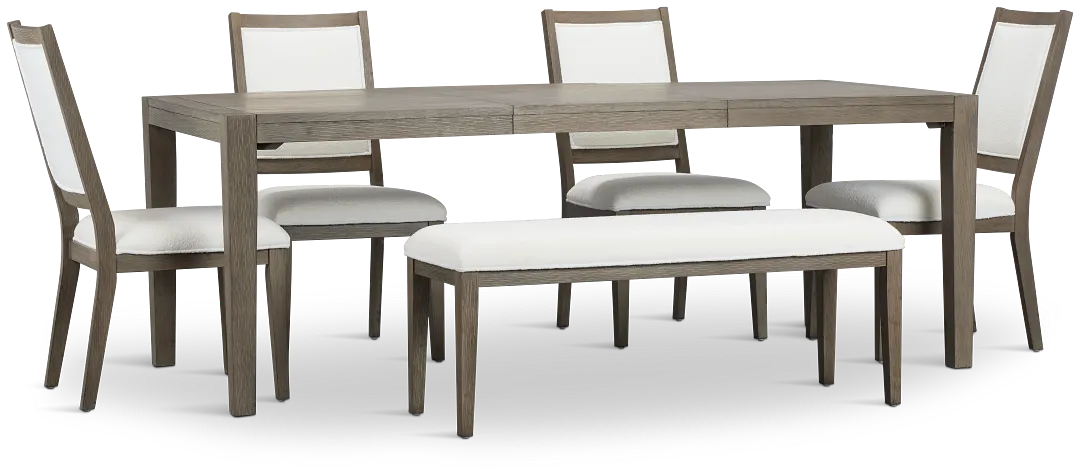 Alden Gray Rect Table, 4 Chairs & Bench