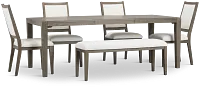 Alden Gray Rect Table, 4 Chairs & Bench