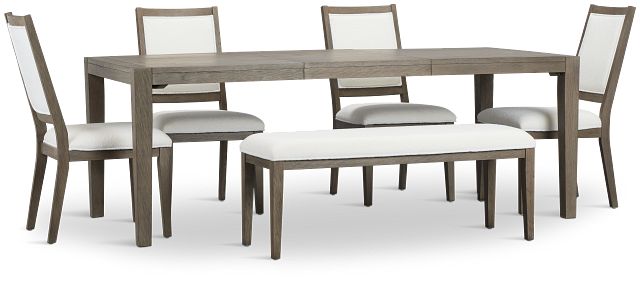 Alden Gray Rect Table, 4 Chairs & Bench