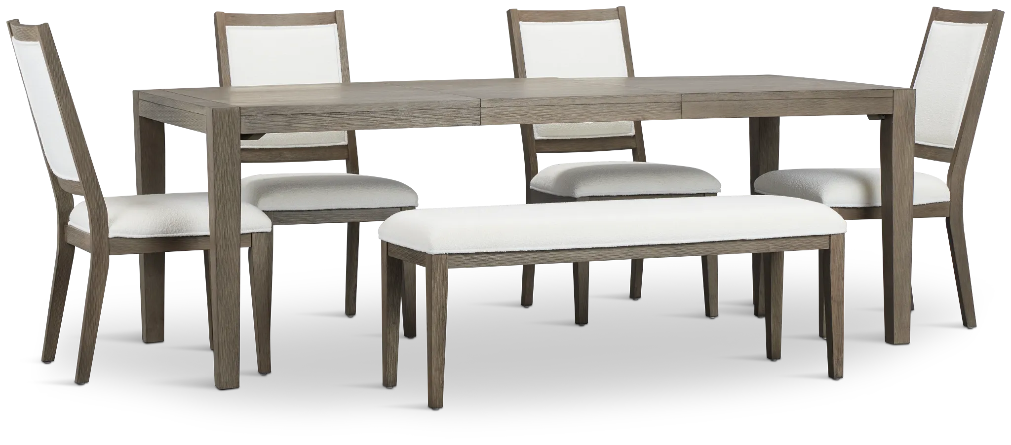 Alden Gray Rect Table, 4 Chairs & Bench