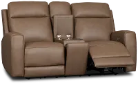 Flexsteel Belmont Dark Brown Lthr/vinyl Power Reclining Loveseat