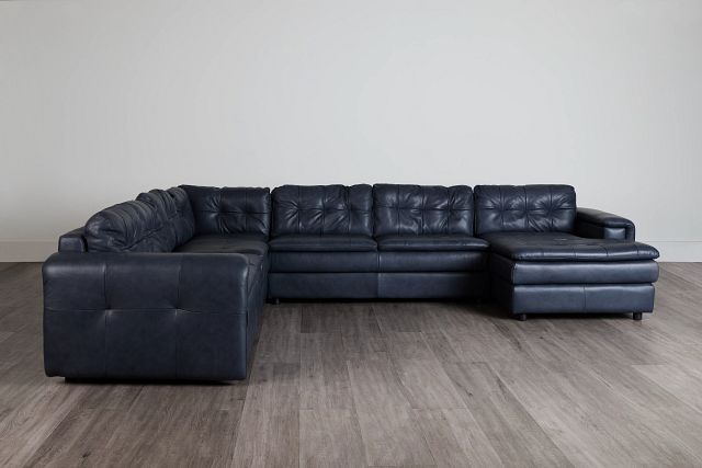 Rowan Navy Leather Large Right Chaise Sectional