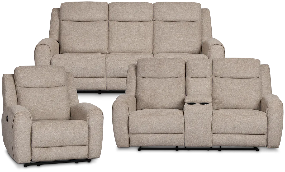 Walker Beige Fabric Manually Reclining Living Room