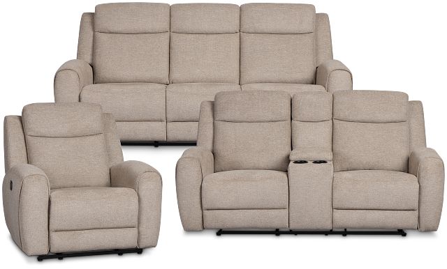 Walker Beige Fabric Manually Reclining Living Room