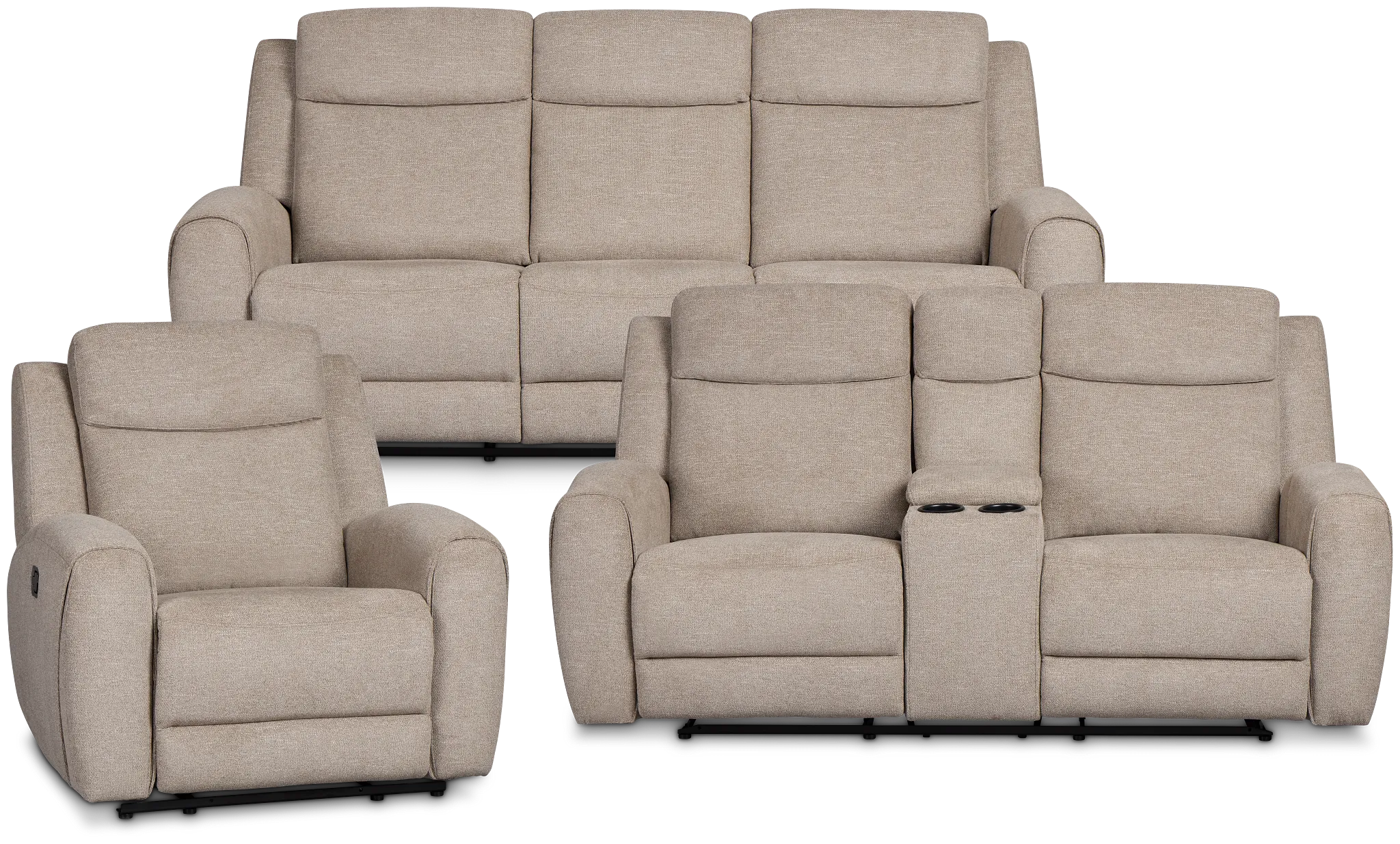Walker Beige Fabric Manually Reclining Living Room