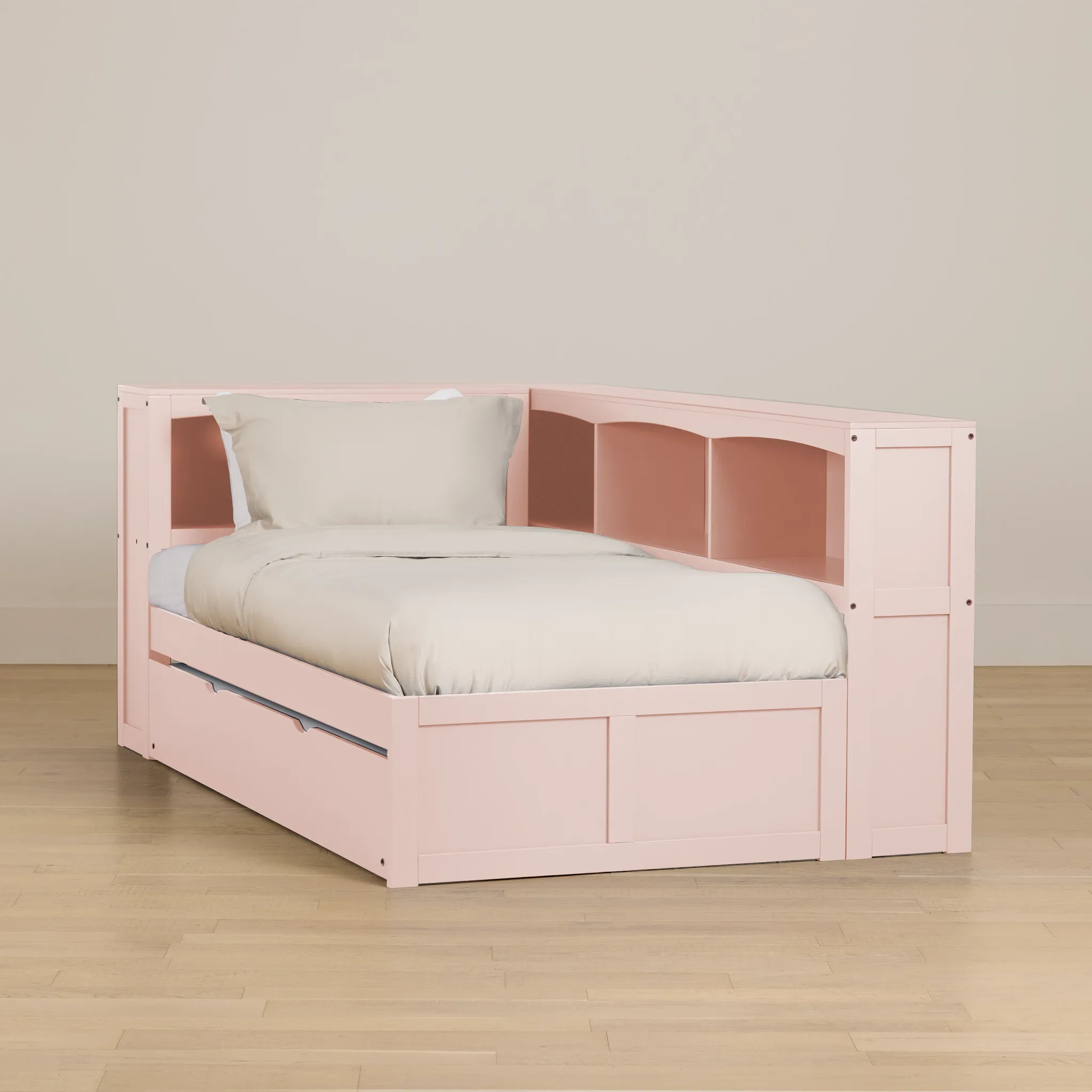Charleston Pink Corner Bookcase Bed With Trundle