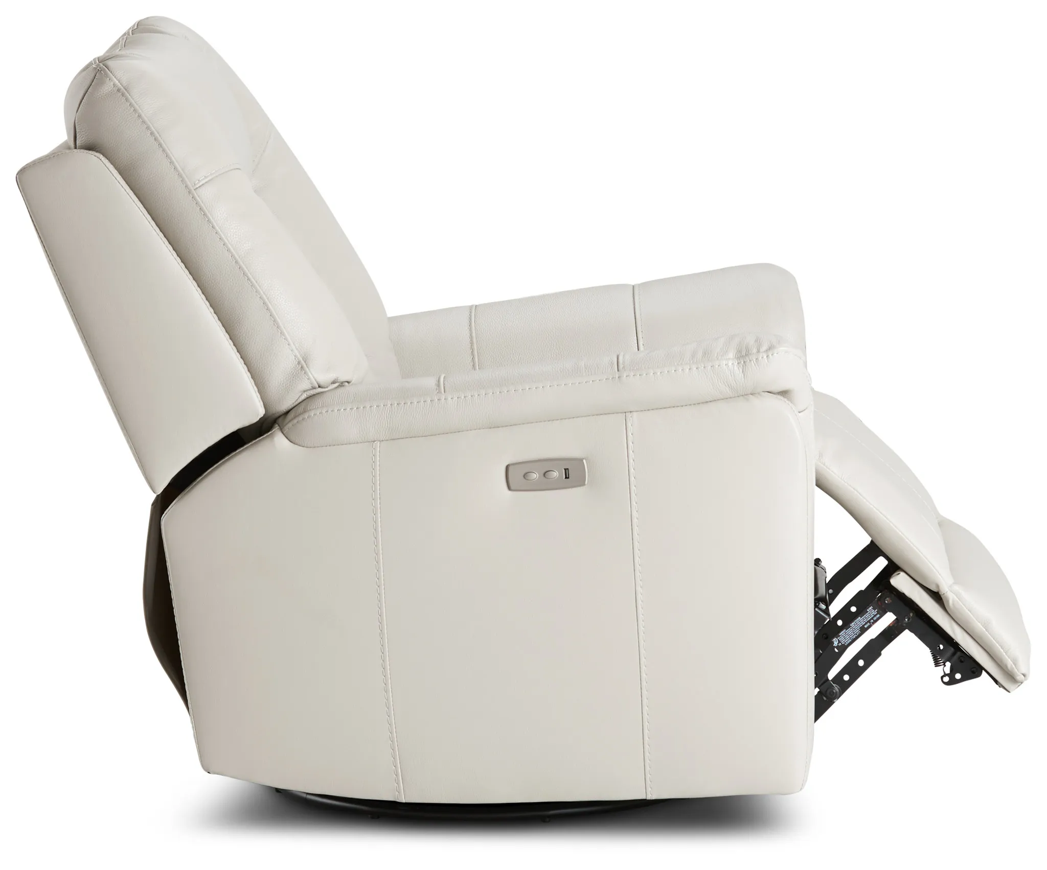 Owen Light Gray Leather Power Swivel Glider Recliner