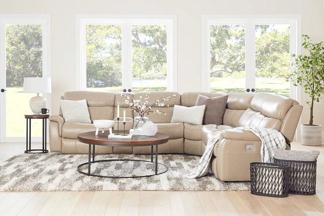 Graham Light Beige Lthr/vinyl Medium Triple Power 2-arm Sectional