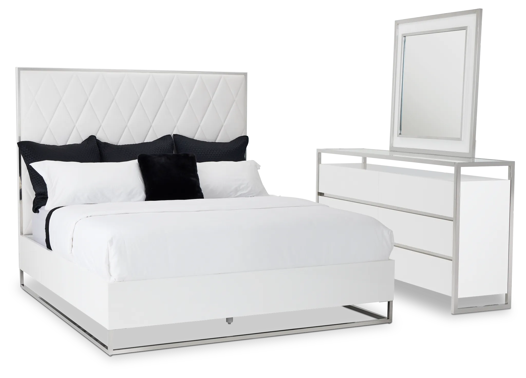 Miami White Uph Platform Bedroom