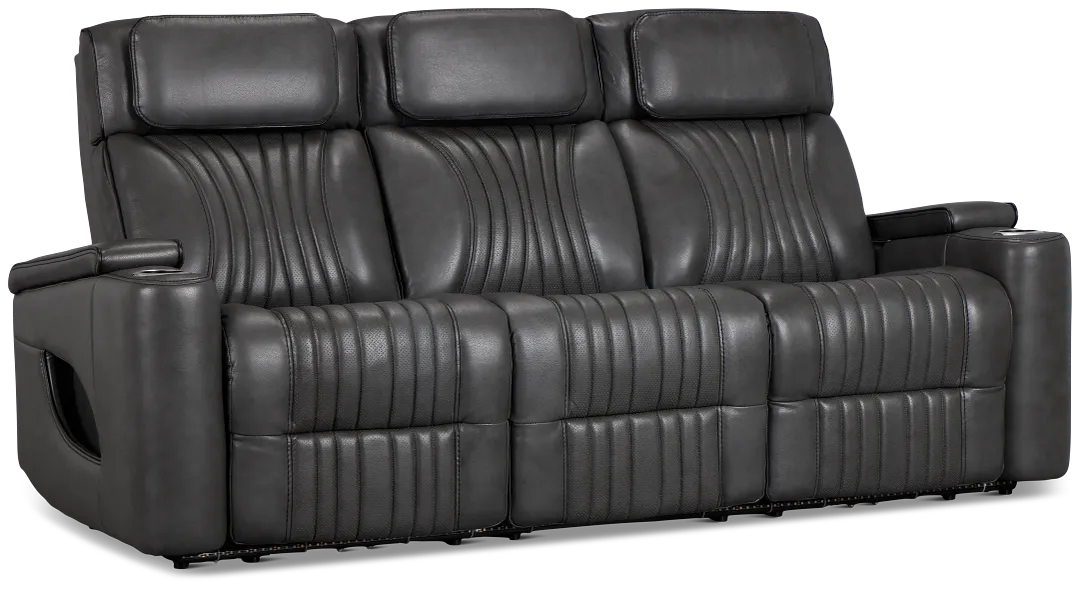 Nova Dark Gray Lthr/vinyl Power Reclining Sofa W/ Massage