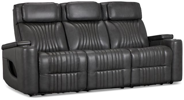 Nova Dark Gray Lthr/vinyl Power Reclining Sofa W/ Massage