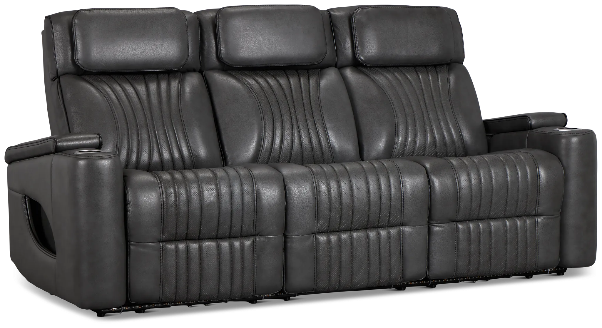 Nova Dark Gray Lthr/vinyl Power Reclining Sofa W/ Massage