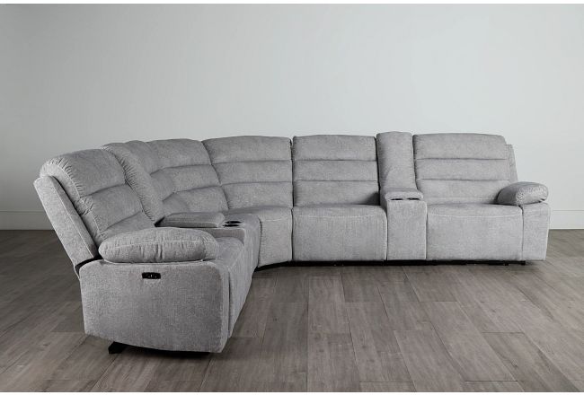 Orion Light Gray Fabric Large Triple Power Reclining Two-arm Sectional