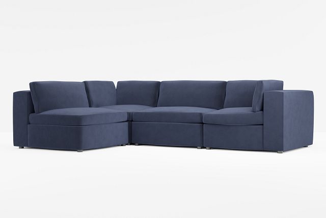 Destin Joya Dark Blue Velvet 4-piece Modular Sectional