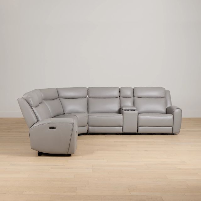 Walker Light Gray Lthr/vinyl Medium Triple Power 2-arm Sectional