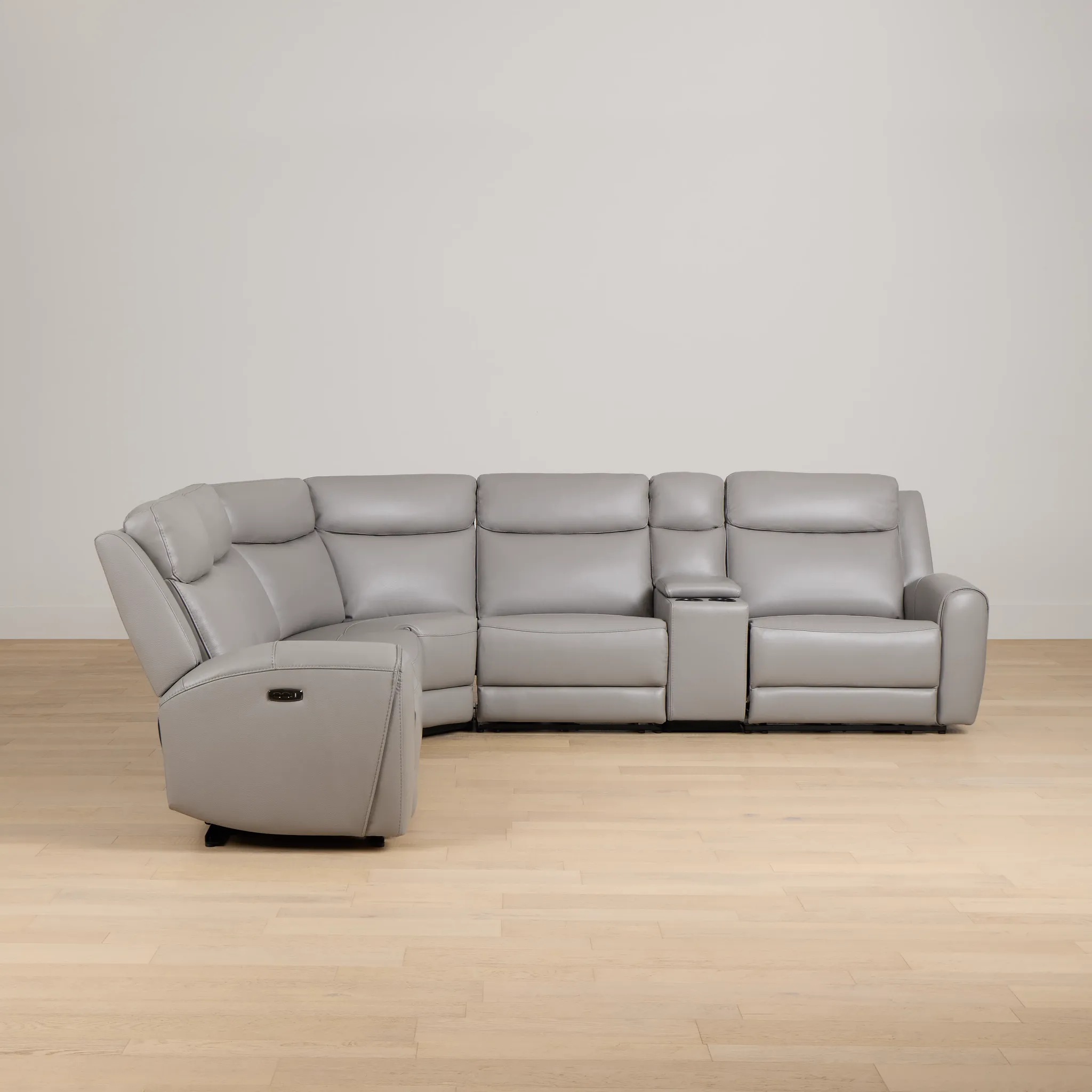 Walker Light Gray Lthr/vinyl Medium Triple Power 2-arm Sectional