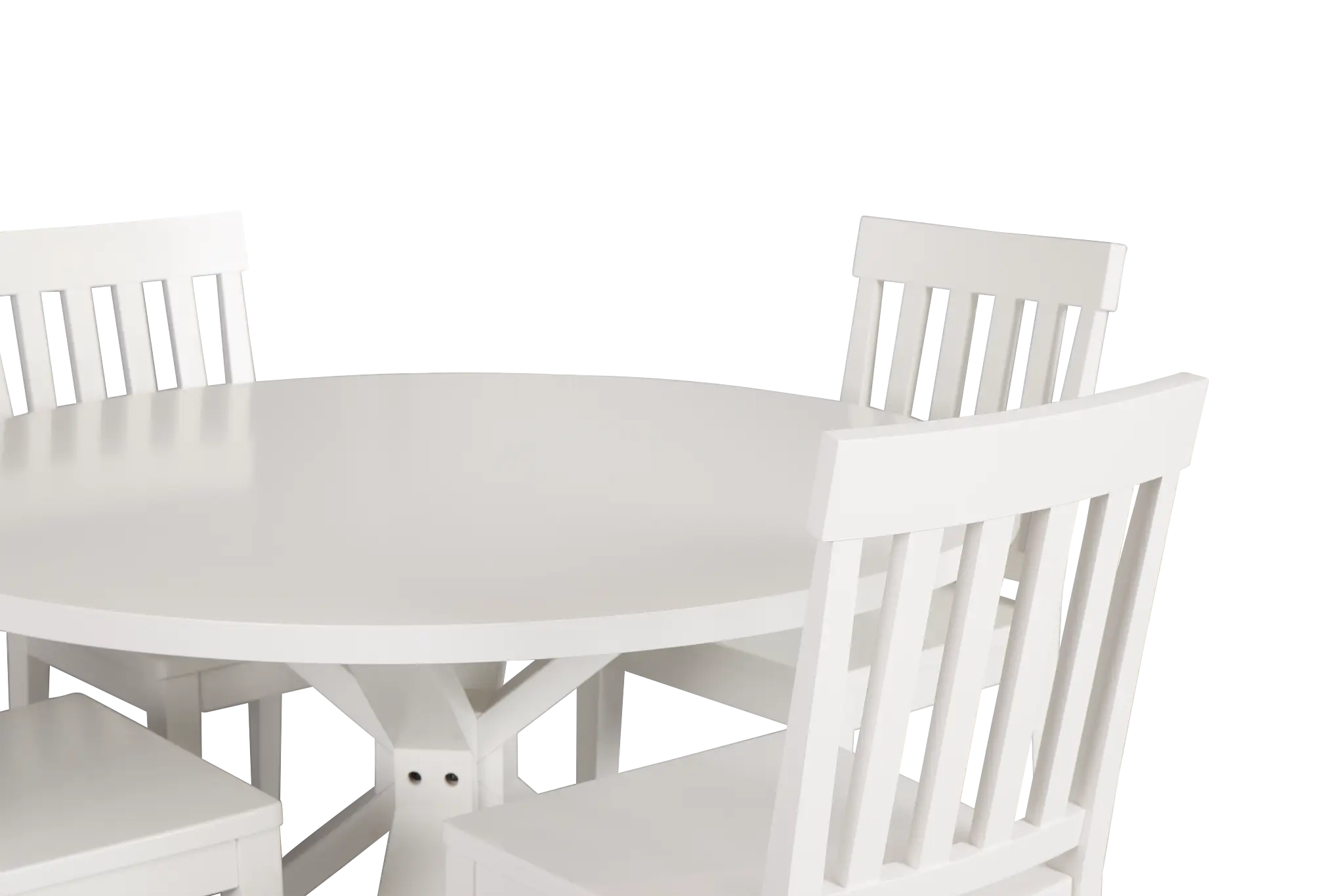 Nantucket White Round Table & 4 White Wood Chairs Nantucket White Round Table & 4 White Wood Chairs