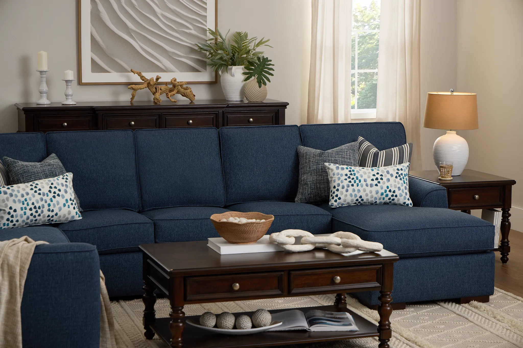 Sinclair Dark Blue Fabric Medium Right Chaise Sectional