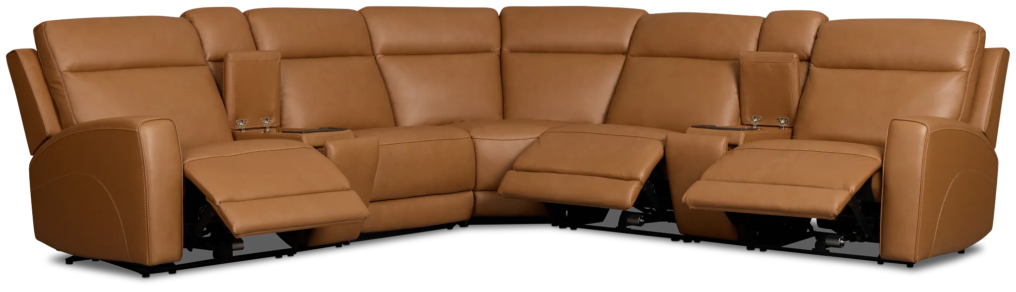 Flexsteel Belmont Medium Brown Leather/Vinyl Large Triple Power Reclining Two-arm Sectional