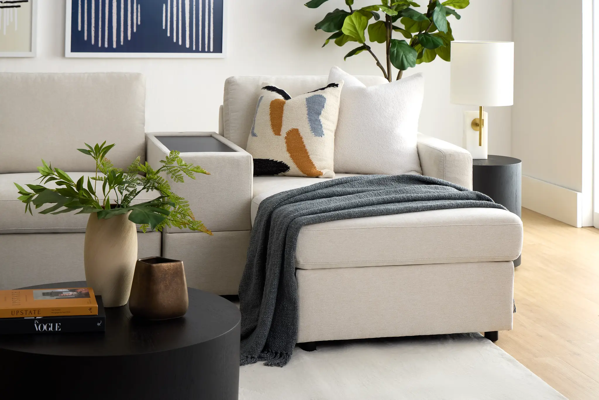 Addie Beige Fabric 6-piece Home Theater With Storage Consoles Addie Beige Fabric 6-piece Home Theater With Storage Consoles