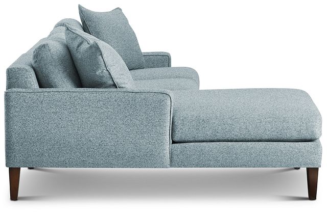 Morgan Teal Fabric Small Left Chaise Sectional W/ Wood Legs
