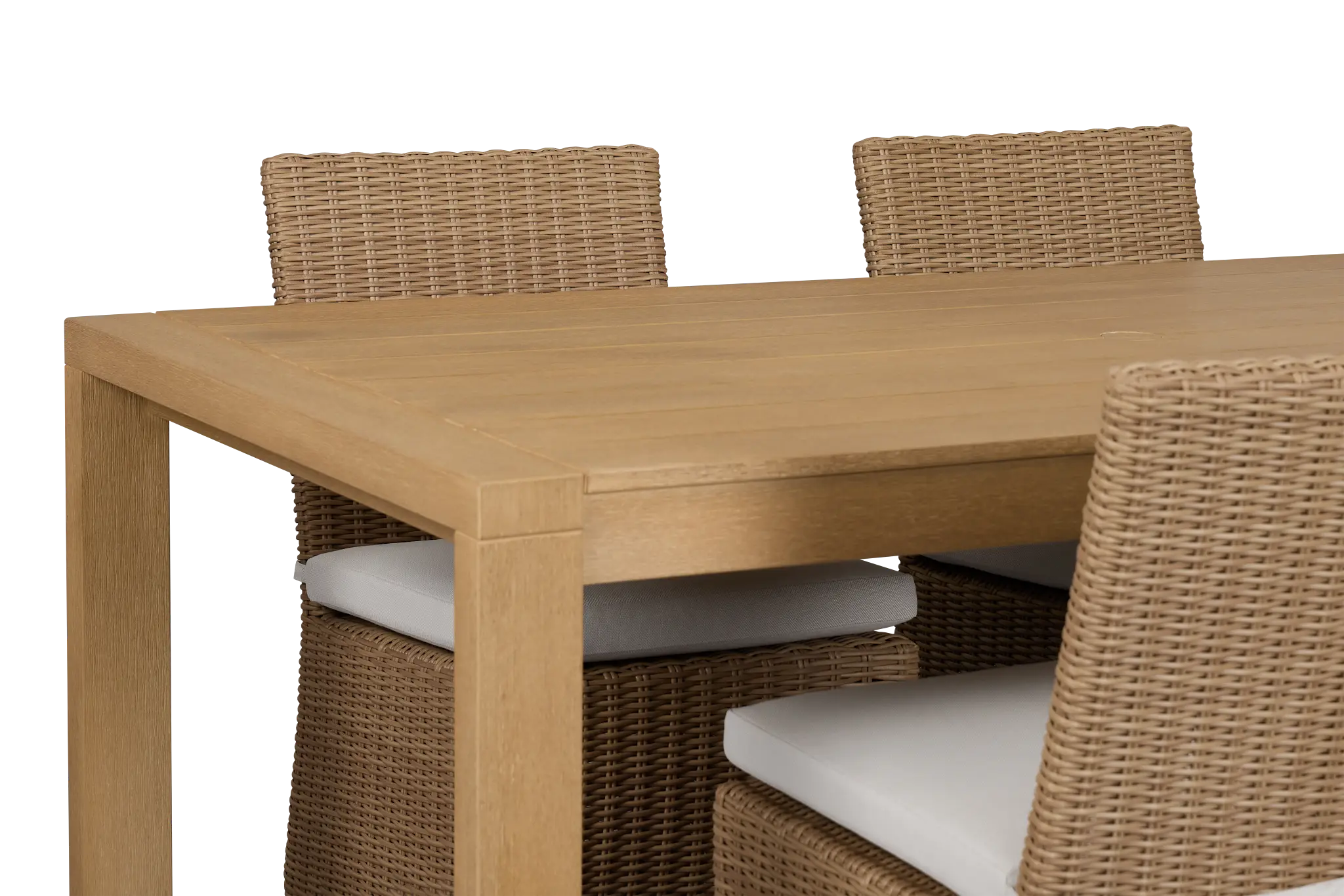 Montecito Mid Tone Rectangular Table & 4 Light Beige Cushioned Chairs Montecito Mid Tone Rectangular Table & 4 Light Beige Cushioned Chairs