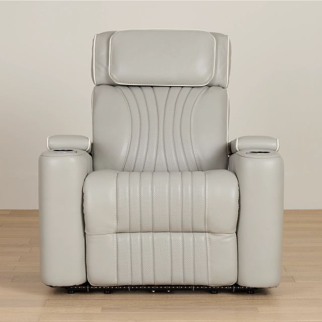 Nova Light Gray Lthr/vinyl Power Recliner W/ Massage