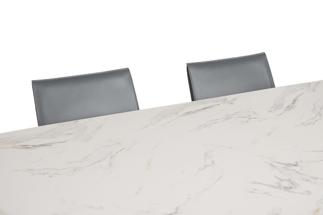 Viscaya White Rect Table & 4 Gray Upholstered Chairs