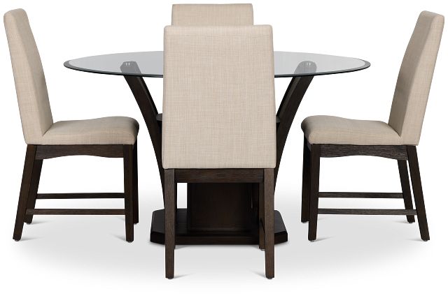 Roswell Glass Round Table & 4 Upholstered Chairs
