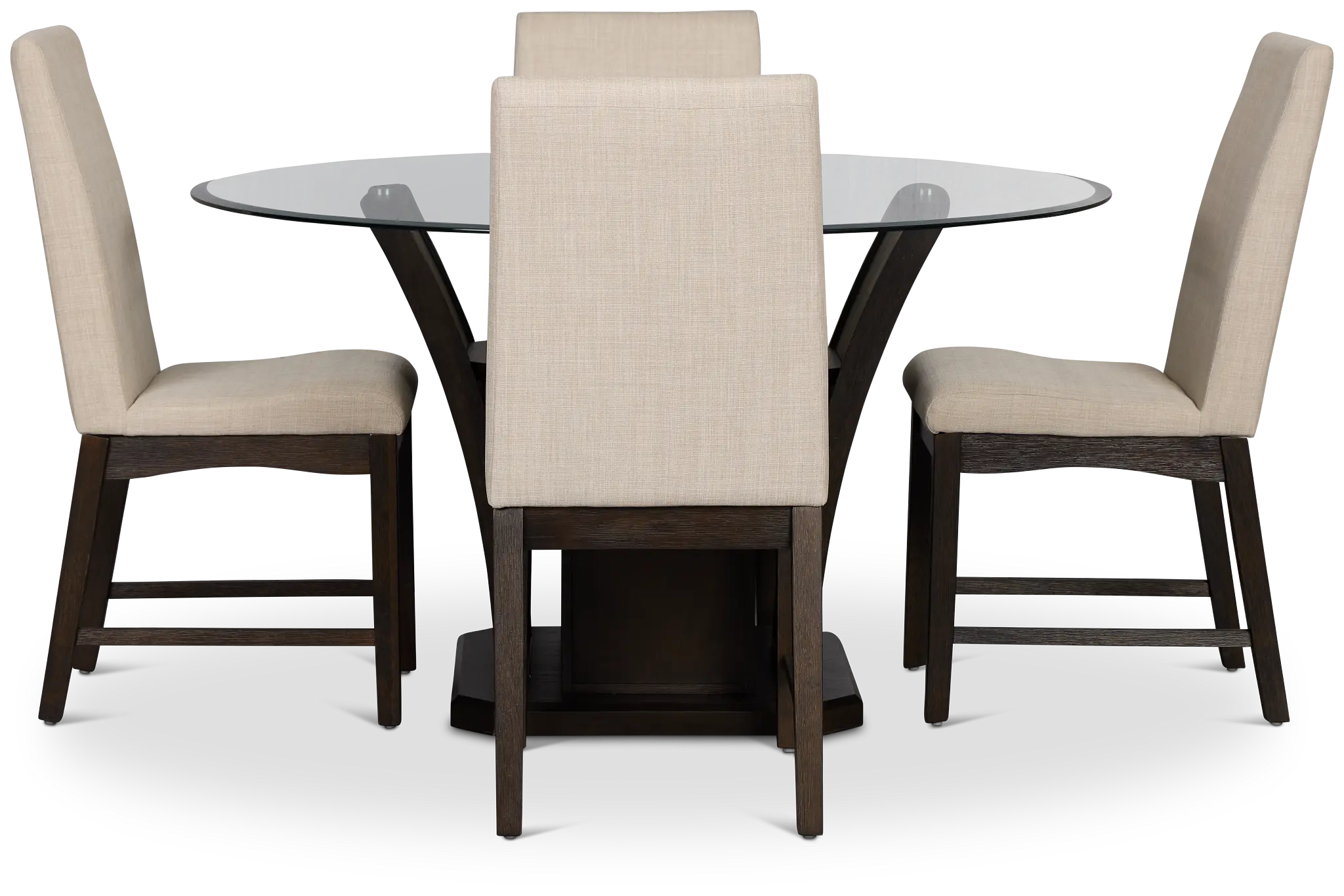 Roswell Glass Round Table & 4 Upholstered Chairs Roswell Glass Round Table & 4 Upholstered Chairs