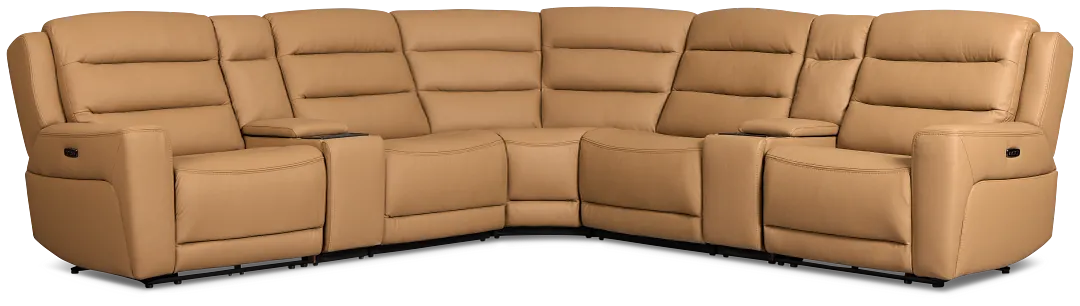 Wilder Brown Leather Large Dual Power Reclining Two-arm Sectional