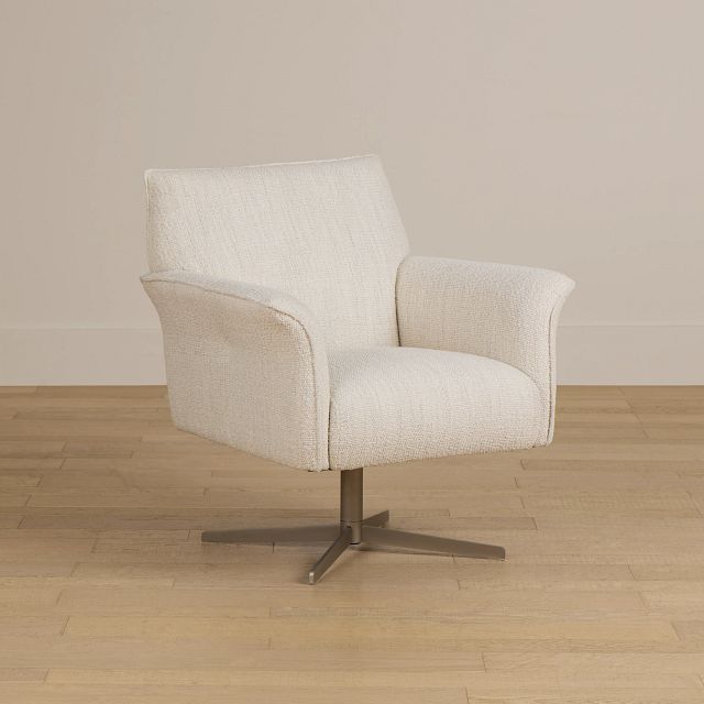 Imani White Fabric Swivel Accent Chair