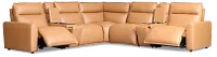 Edison Medium Brown Leather/Vinyl Large Dual Power Reclining Two-arm Sectional