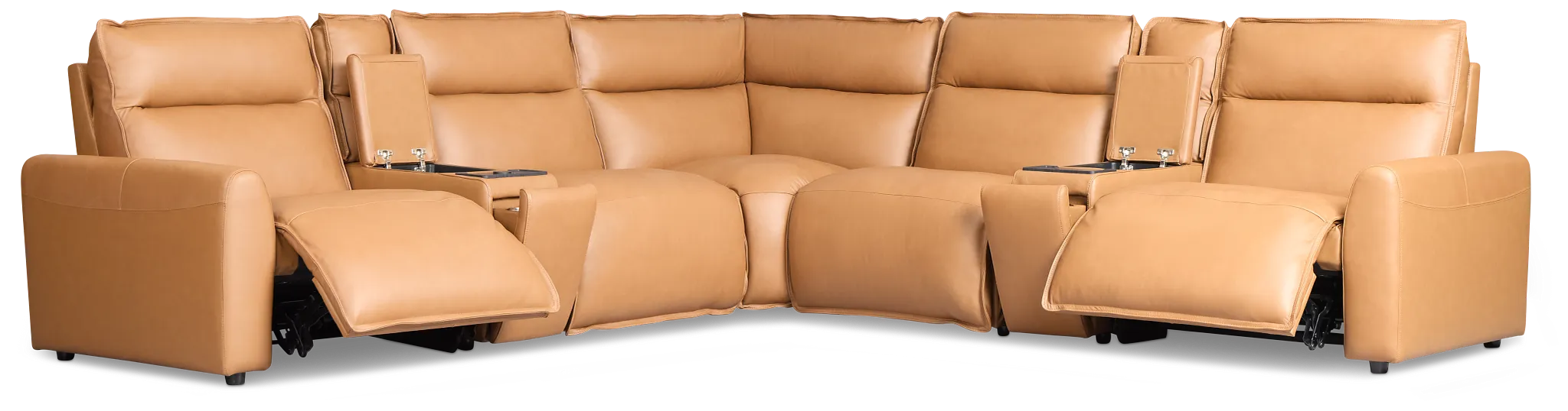 Edison Medium Brown Leather/Vinyl Large Dual Power Reclining Two-arm Sectional