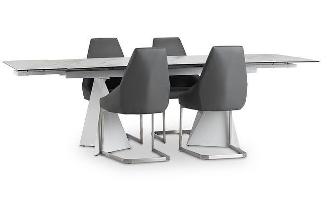 Monaco Gray Ceramic Table & 4 Upholstered Chairs