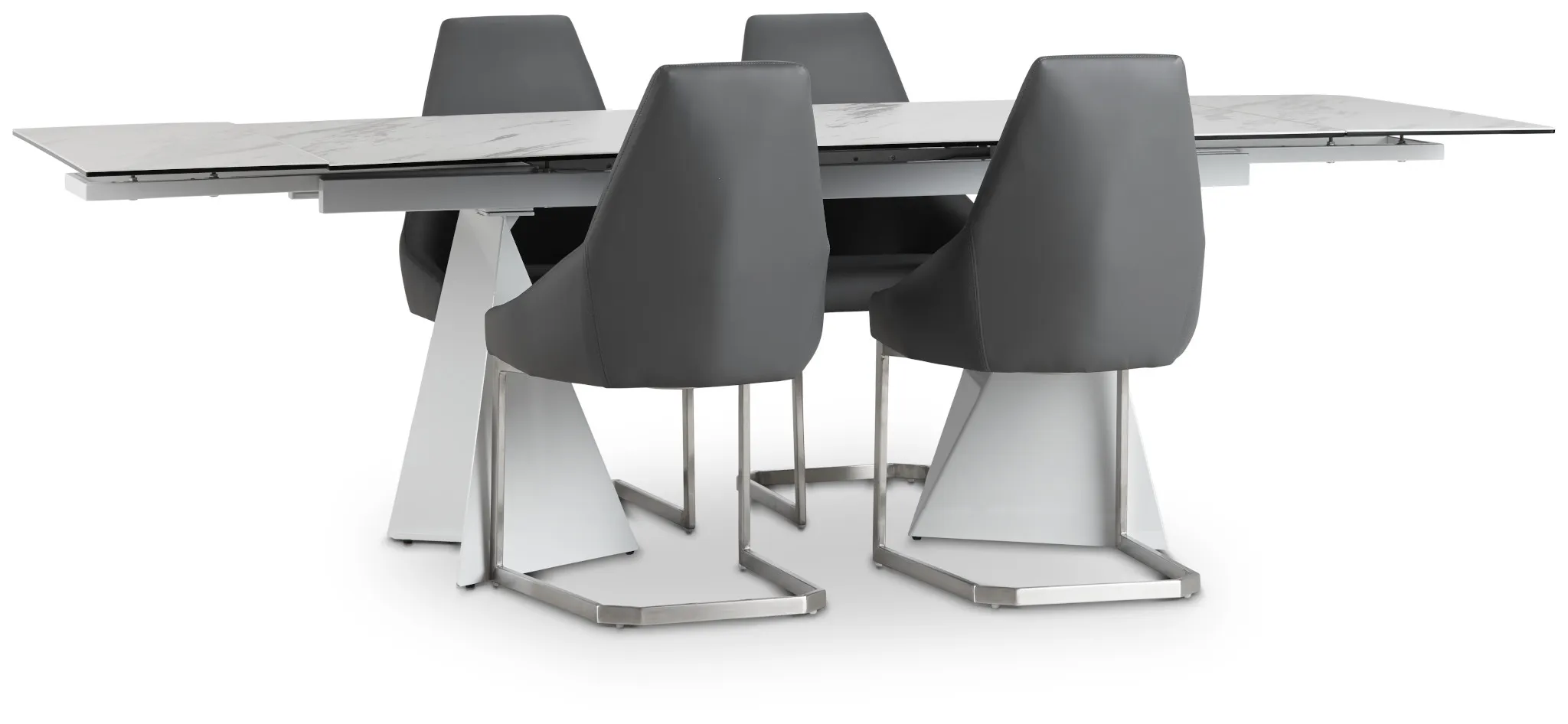 Monaco Gray Ceramic Table & 4 Upholstered Chairs