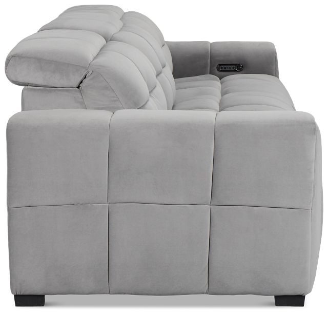 Gemma Light Gray Velvet Left Chaise Power Reclining Sectional