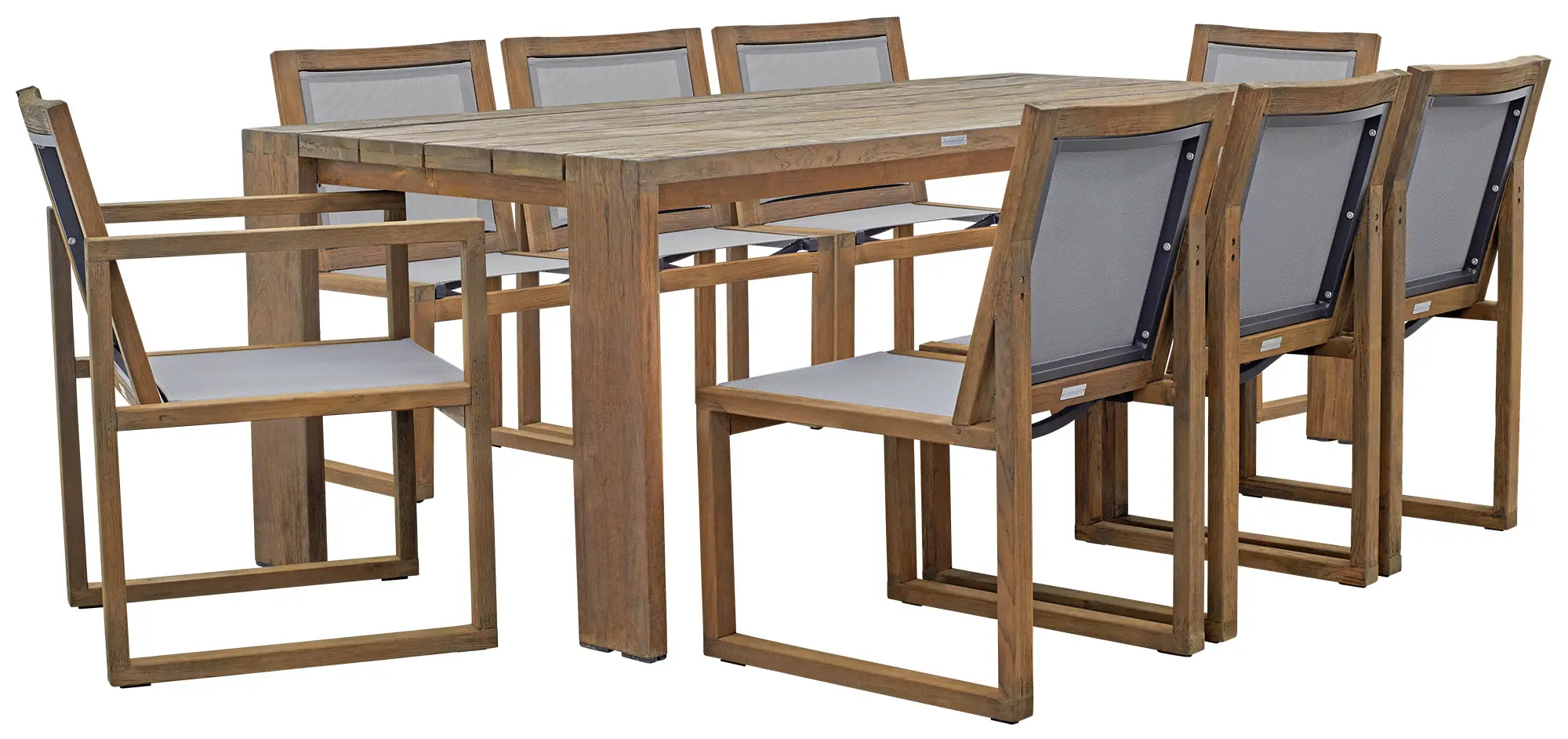 Linear Teak 86" Teak Table & 4 Teak Sling Side Chairs Linear Teak 86" Teak Table & 4 Teak Sling Side Chairs