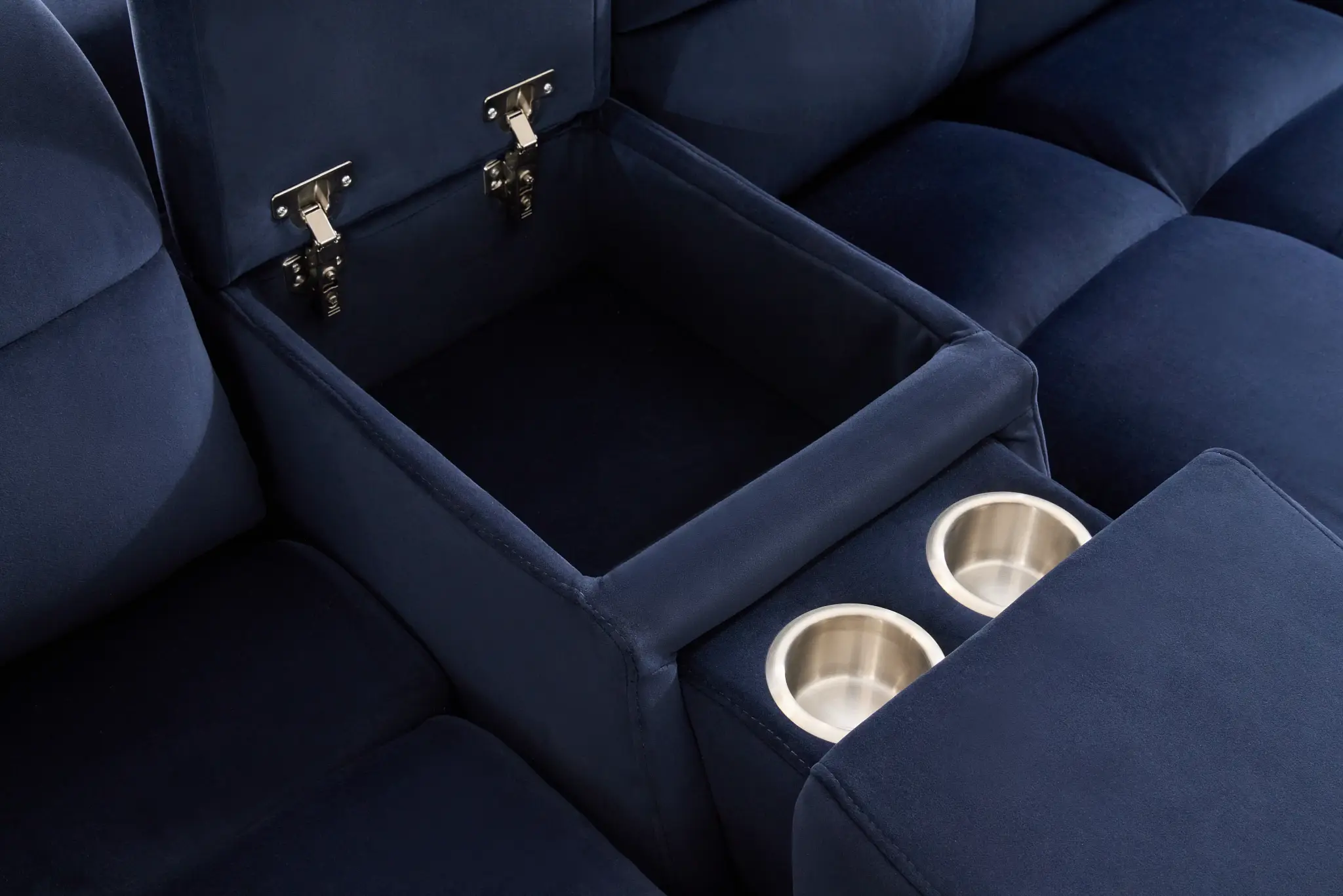 Gemma Navy Velvet Medium Triple Power Right Chaise Sectional Gemma Navy Velvet Medium Triple Power Right Chaise Sectional