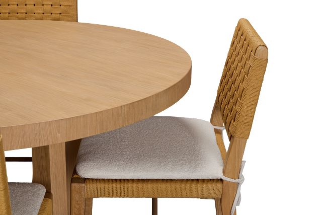 Malibu Light Tone Wood Round Table & 4 Woven Chairs