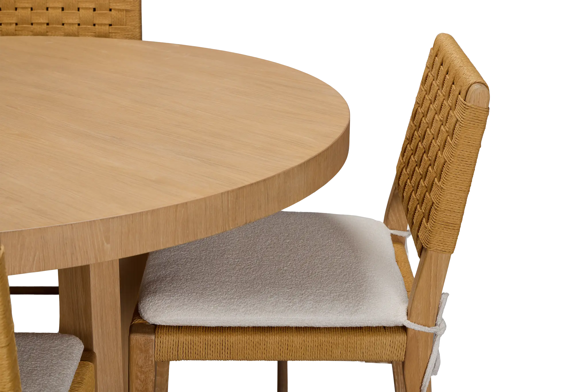 Malibu Light Tone Wood Round Table & 4 Woven Chairs Malibu Light Tone Wood Round Table & 4 Woven Chairs
