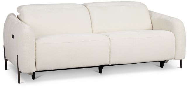 Zuri White Velvet Power Reclining Sofa W/ Power Headrest