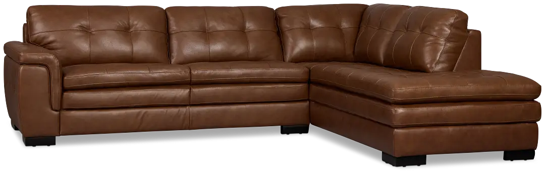Braden Medium Brown Leather Small Right Bumper Sectional Braden Medium Brown Leather Small Right Bumper Sectional