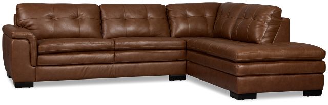 Braden Medium Brown Leather Small Right Bumper Sectional