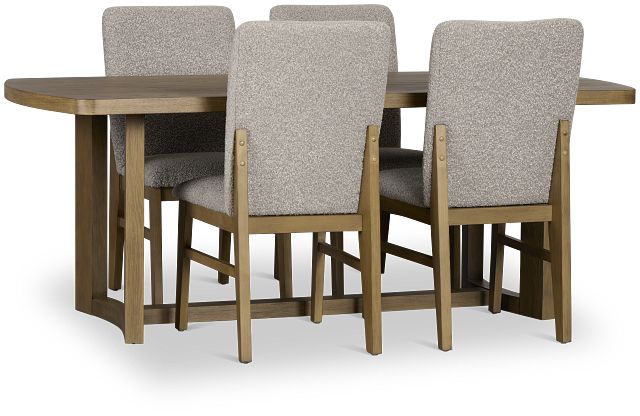 Modesto Light Tone Rectangular Table & 4 Upholstered Chairs