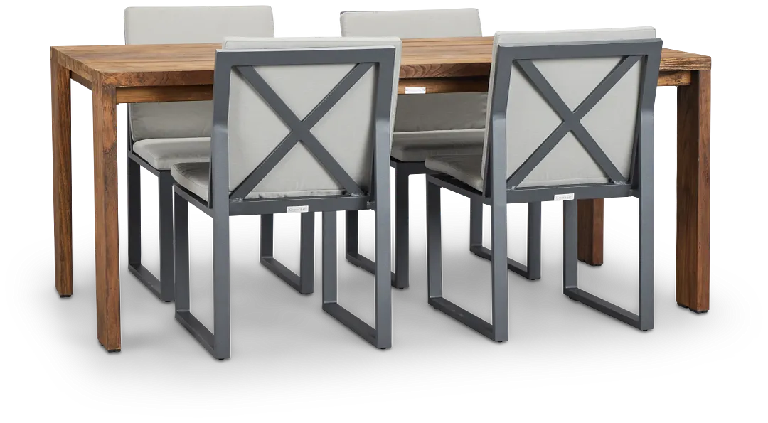 Linear Dark Gray 70" Teak Table & 4 Cushioned Side Chairs