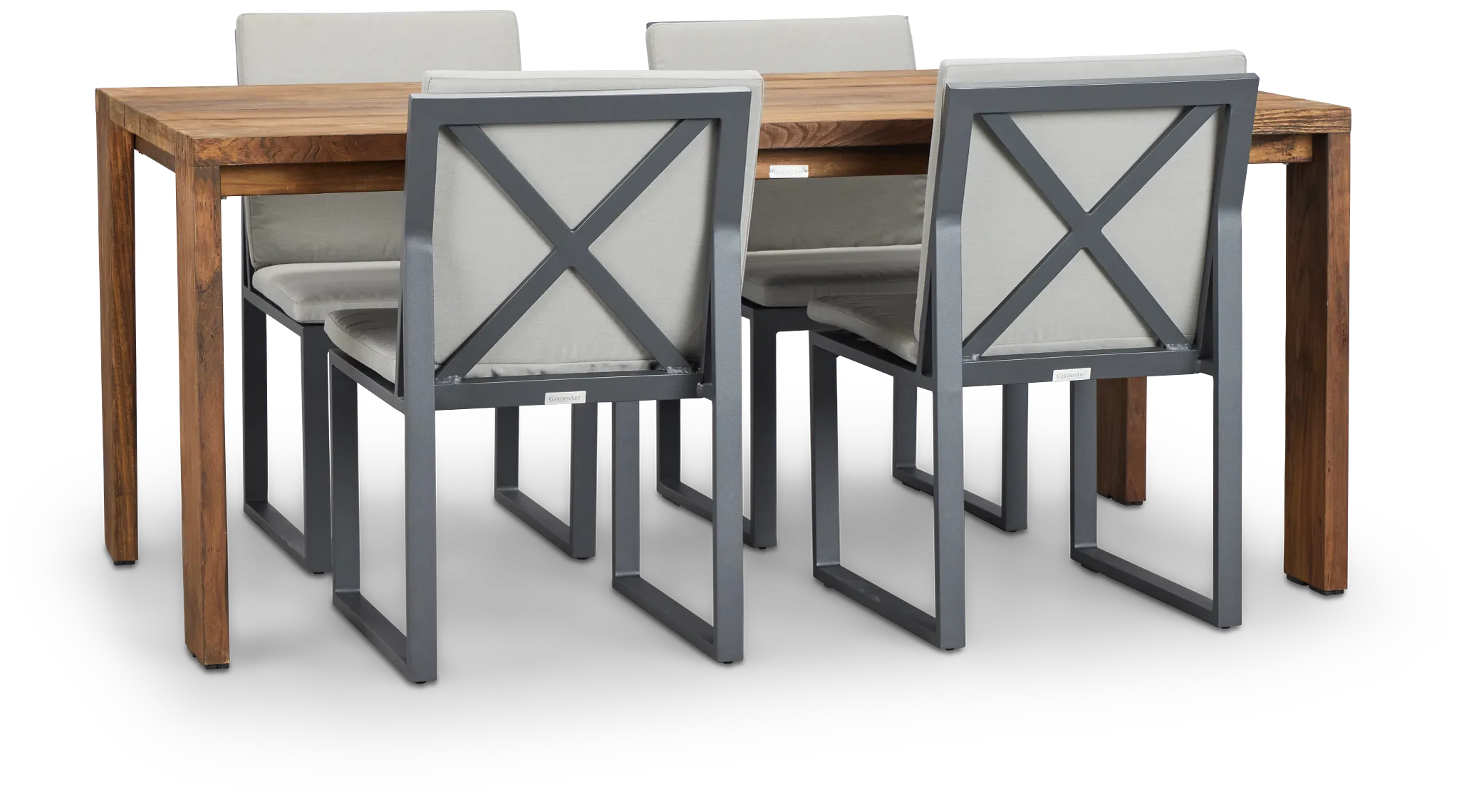 Linear Dark Gray 70" Teak Table & 4 Cushioned Side Chairs