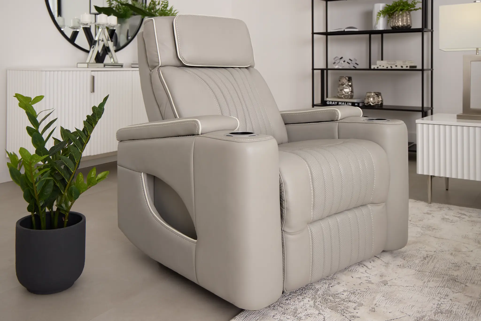 Nova Light Gray Lthr/vinyl Power Recliner W/ Massage Nova Light Gray Lthr/vinyl Power Recliner W/ Massage