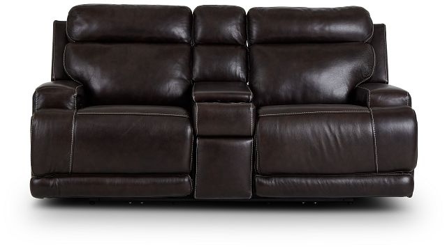 Valor Dark Brown Leather Power Reclining Console Loveseat