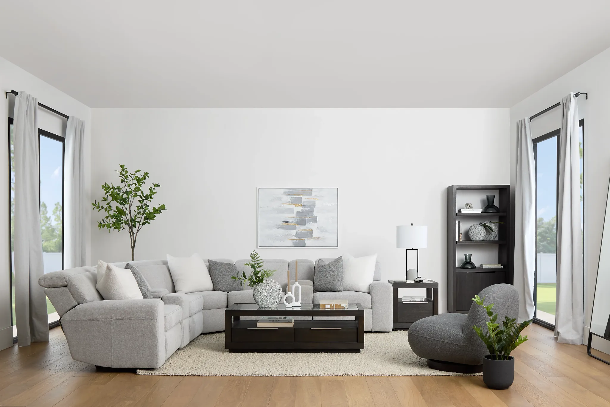 Callum Light Gray Fabric Large Dual Power Reclining Two-arm Sectional